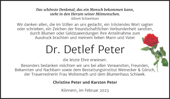 Traueranzeige von Detlef Peter von Trauerkombi Bernburg