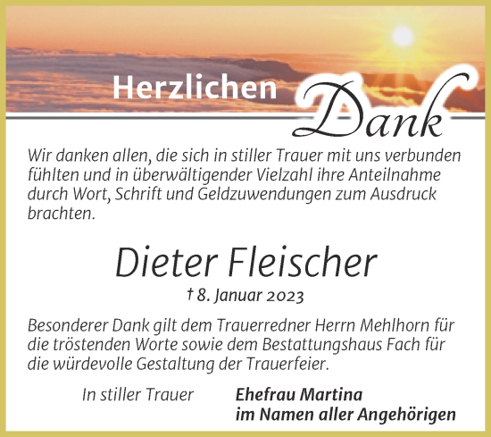 Traueranzeige von Dieter Fleischer von Trauerkombi Merseburg