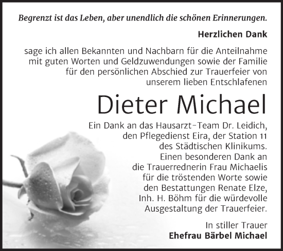 Traueranzeige von Dieter Michael von Trauerkombi Dessau