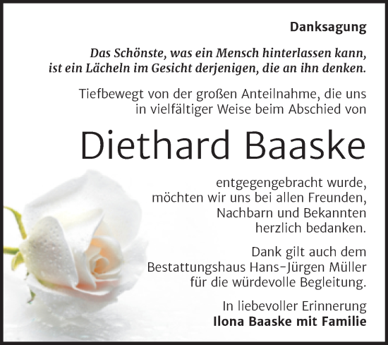 Traueranzeige von Diethard Baaske von Trauerkombi Aschersleben