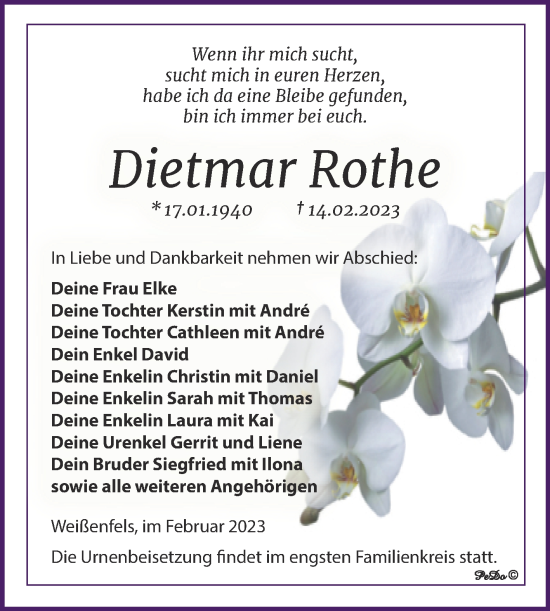 Traueranzeige von Dietmar Rothe von Trauerkombi Weißenfels