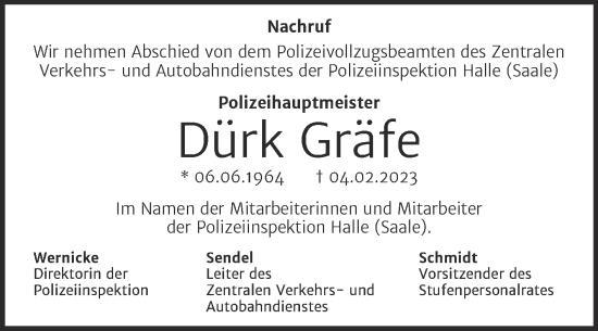 Traueranzeige von Dürk Gräfe von Naumburger Tageblatt