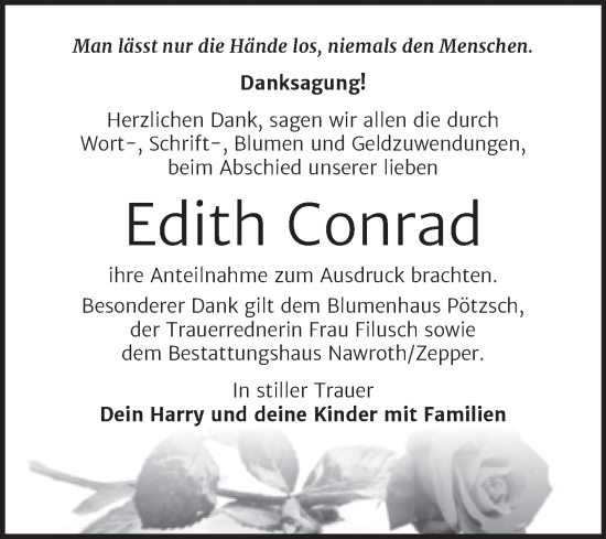 Traueranzeige von Edith Conrad von Trauerkombi Bitterfeld