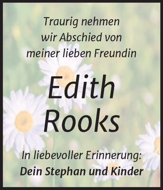 Traueranzeige von Edith Rooks von Trauerkombi Merseburg