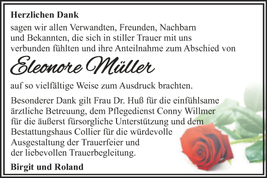 Traueranzeige von Eleonore Müller von Trauerkombi Dessau