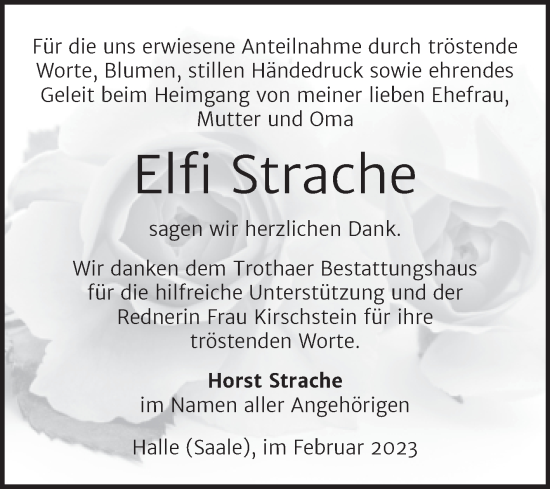 Traueranzeige von Elfi Strache von Mitteldeutsche Zeitung Halle/Saalkreis