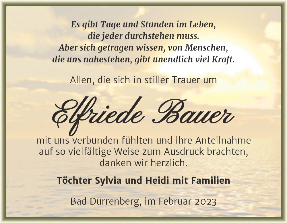  Traueranzeige für Elfriede Bauer vom 25.02.2023 aus Trauerkombi Merseburg