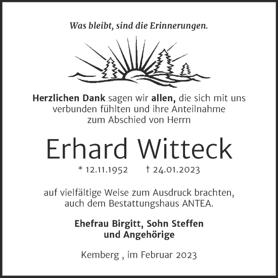 Traueranzeige von Erhard Witteck von Trauerkombi Wittenberg
