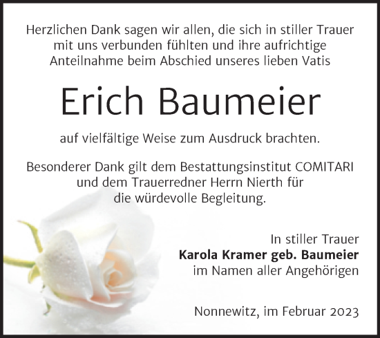 Traueranzeige von Erich Baumeier von Trauerkombi Zeitz