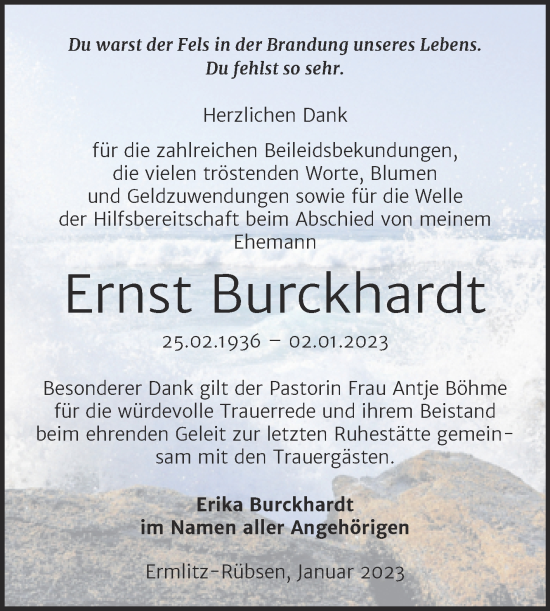 Traueranzeige von Ernst Burckhardt von Mitteldeutsche Zeitung Merseburg/Querfurt