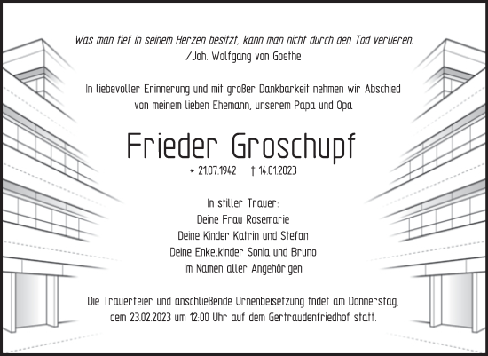 Traueranzeige von Frieder Groschupf von Mitteldeutsche Zeitung Halle/Saalkreis