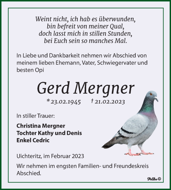 Traueranzeige von Gerd Mergner von Trauerkombi Weißenfels