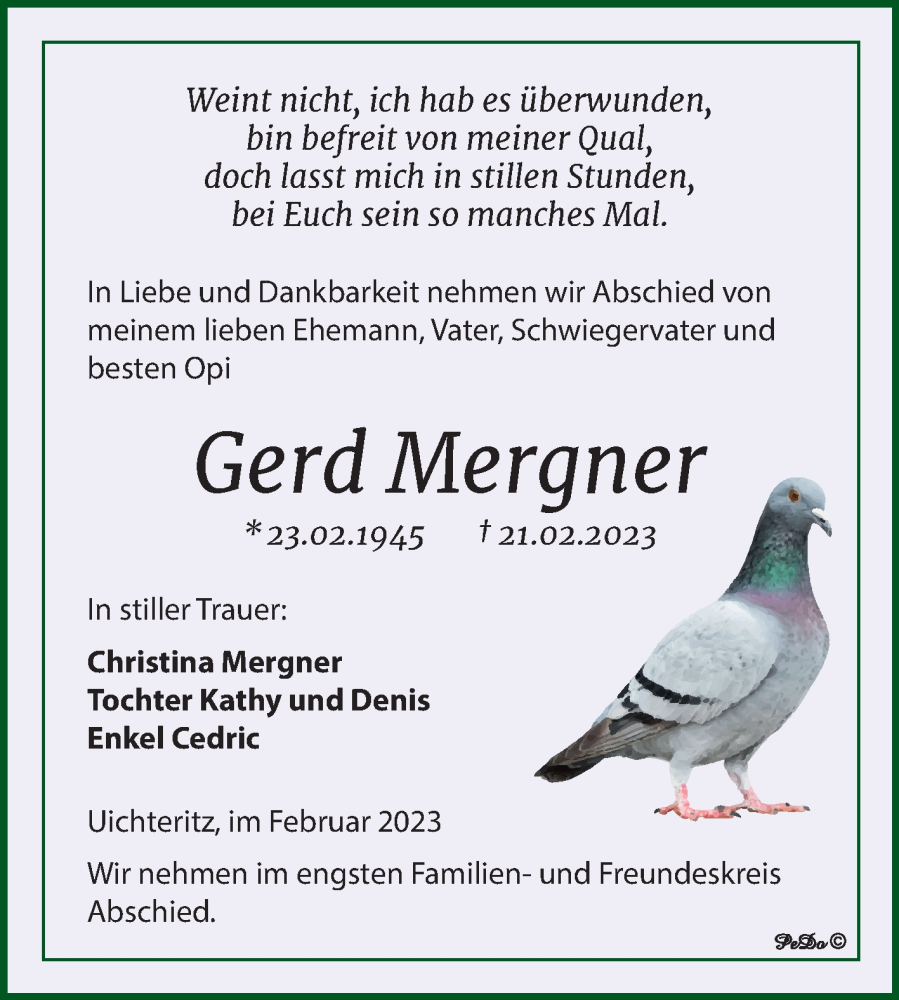  Traueranzeige für Gerd Mergner vom 25.02.2023 aus Trauerkombi Weißenfels