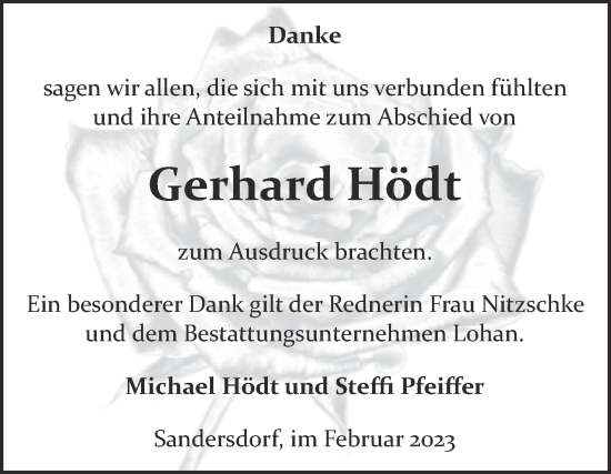 Traueranzeige von Gerhard Hödt von Trauerkombi Bitterfeld