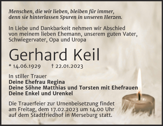Traueranzeige von Gerhard Keil von Trauerkombi Merseburg