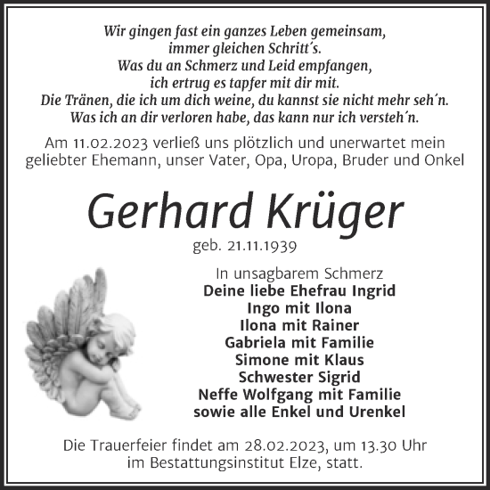 Traueranzeige von Gerhard Krüger von Trauerkombi Dessau