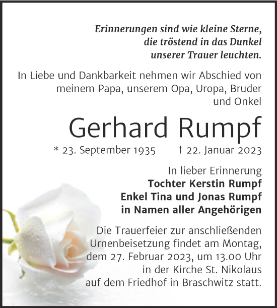 Traueranzeige von Gerhard Rumpf von Mitteldeutsche Zeitung Halle/Saalkreis