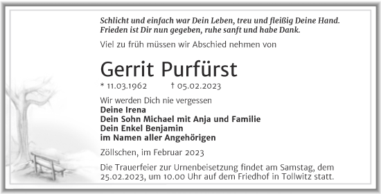 Traueranzeige von Gerrit Purfürst von Trauerkombi Merseburg