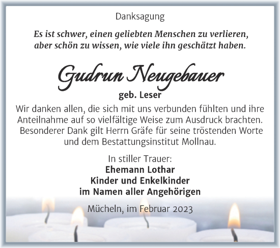 Traueranzeige von Gudrun Neugebauer von Trauerkombi Merseburg