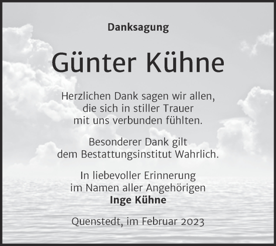 Traueranzeige von Günter Kühne von Trauerkombi Mansfelder Land