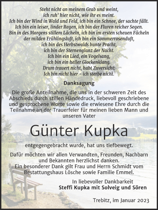 Traueranzeige von Günter Kupka von Trauerkombi Wittenberg