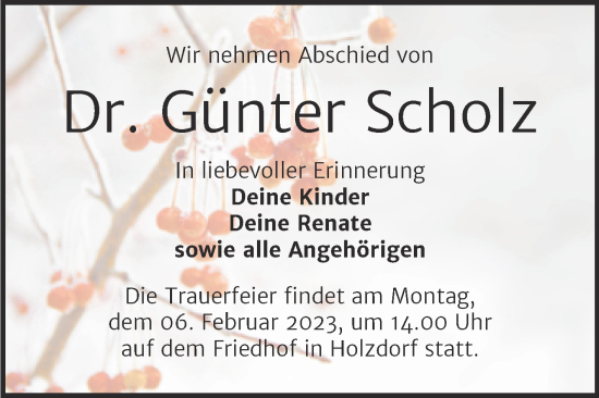 Traueranzeige von Günter Scholz von Trauerkombi Wittenberg