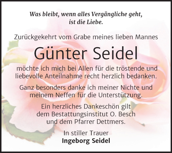 Traueranzeige von Günter Seidel von Trauerkombi Dessau