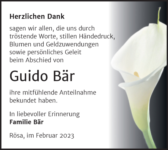 Traueranzeige von Guido Bär von Trauerkombi Bitterfeld