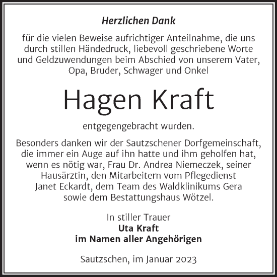 Traueranzeige von Hagen Kraft von Trauerkombi Zeitz
