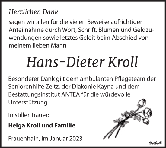 Traueranzeige von Hans-Dieter Kroll von Trauerkombi Zeitz