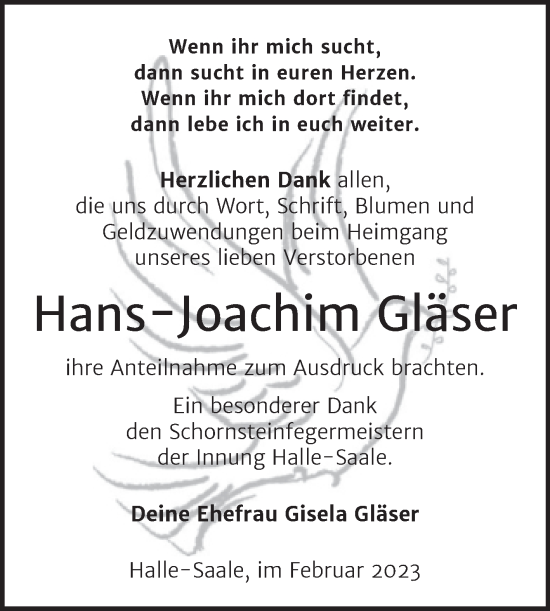 Traueranzeige von Hans-Joachim Gläser von Mitteldeutsche Zeitung Halle/Saalkreis