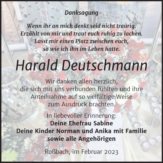 Traueranzeige von Harald Deutschmann von Trauerkombi Merseburg
