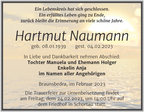 Traueranzeige von Hartmut Naumann von Trauerkombi Merseburg