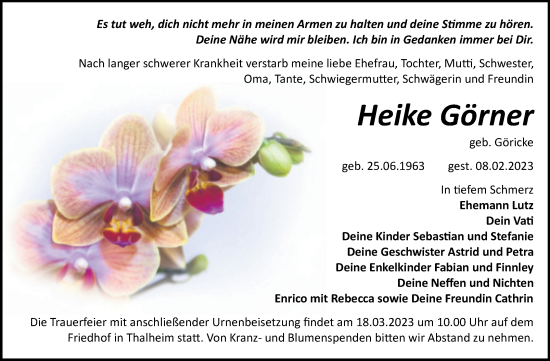 Traueranzeige von Heike Görner von Trauerkombi Bitterfeld