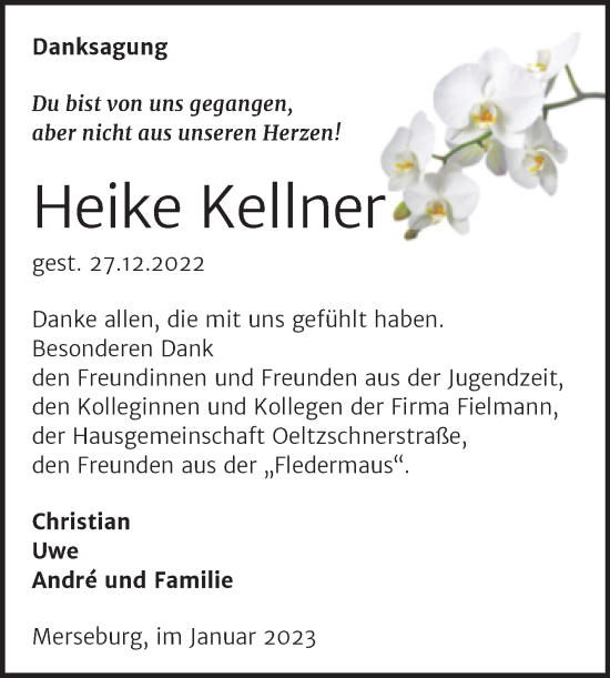 Traueranzeige von Heike Kellner von Trauerkombi Merseburg