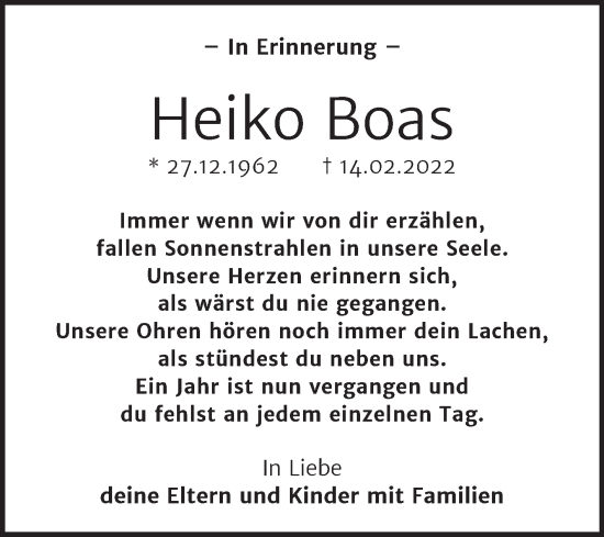 Traueranzeige von Heiko Boas von Trauerkombi Wittenberg