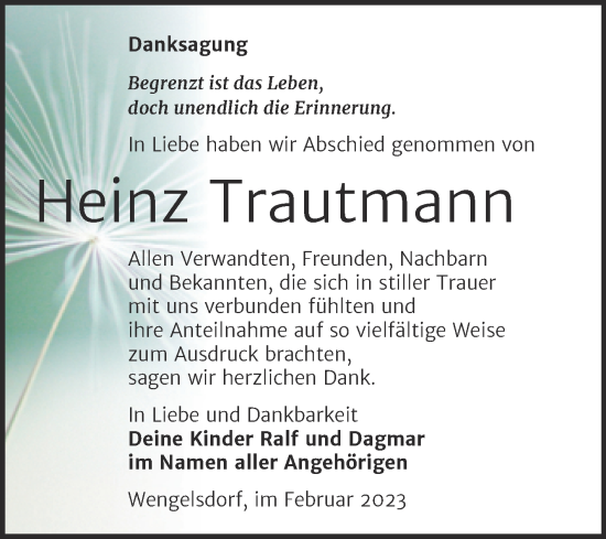 Traueranzeige von Heinz Trautmann von Trauerkombi Weißenfels