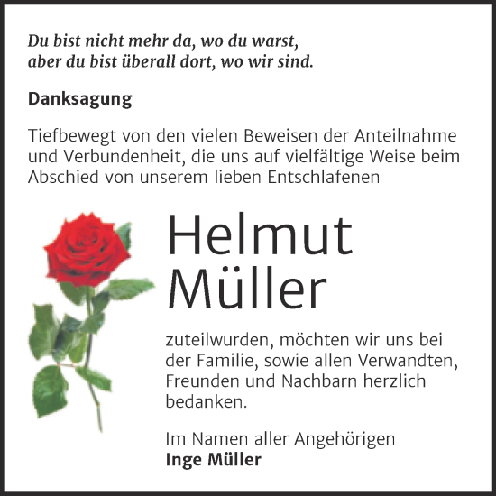 Traueranzeige von Helmut Müller von Trauerkombi Aschersleben
