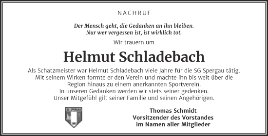 Traueranzeige von Helmut Schladebach von Trauerkombi Merseburg