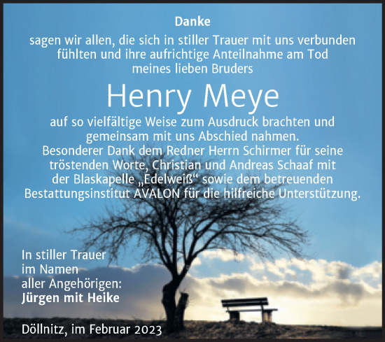 Traueranzeige von Henry Meye von Trauerkombi Merseburg