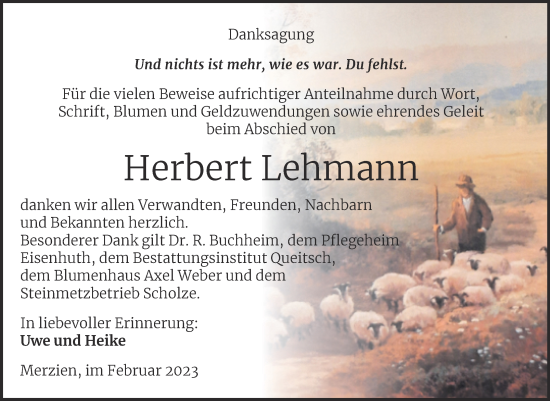Traueranzeige von Herbert Lehmann von Trauerkombi Köthen