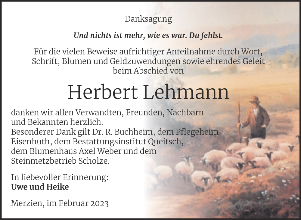  Traueranzeige für Herbert Lehmann vom 25.02.2023 aus Trauerkombi Köthen