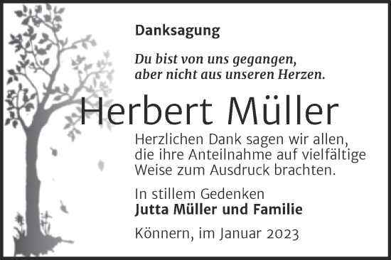 Traueranzeige von Herbert Müller von Trauerkombi Aschersleben