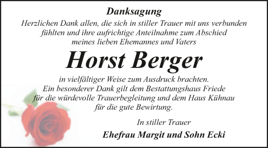 Traueranzeige von Horst Berger von Trauerkombi Dessau