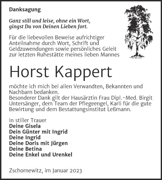 Traueranzeige von Horst Kappert von Trauerkombi Wittenberg