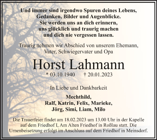 Traueranzeige von Horst Lahmann von Trauerkombi Dessau