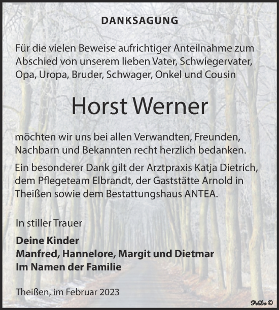 Traueranzeige von Horst Werner von Trauerkombi Weißenfels