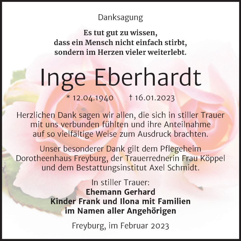  Traueranzeige für Inge Eberhardt vom 22.02.2023 aus Wochenspiegel Naumburg/Nebra