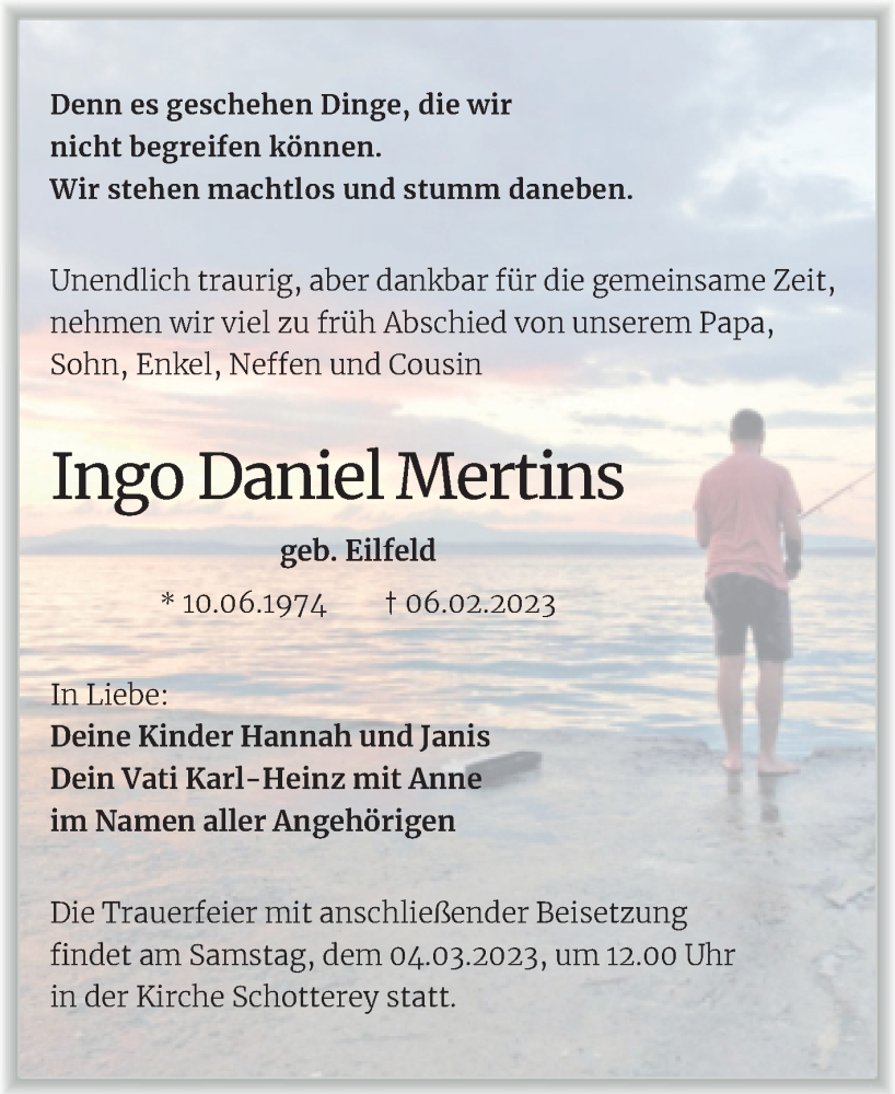  Traueranzeige für Ingo Daniel Mertins vom 18.02.2023 aus Trauerkombi Merseburg