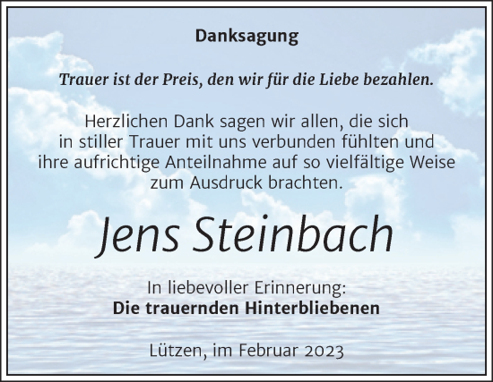 Traueranzeige von Jens Steinbach von Trauerkombi Weißenfels
